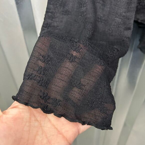 Cider NWT Black Lace Floral Goth Long Sleeve Crop Mesh Sheer Top Womens 4XL - Picture 5 of 13